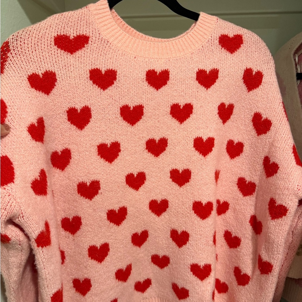 CeCe Pink and Red Heart Sweater